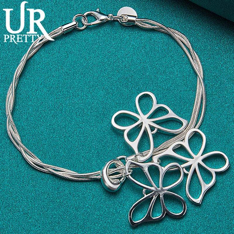 925 Silver Three Butterflies Snake Chain Bracelet Engagement Wedding Jewel