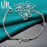 925 Silver Three Butterflies Snake Chain Bracelet For Women