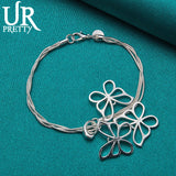 925 Silver Three Butterflies Snake Chain Bracelet Engagement Wedding Jewel