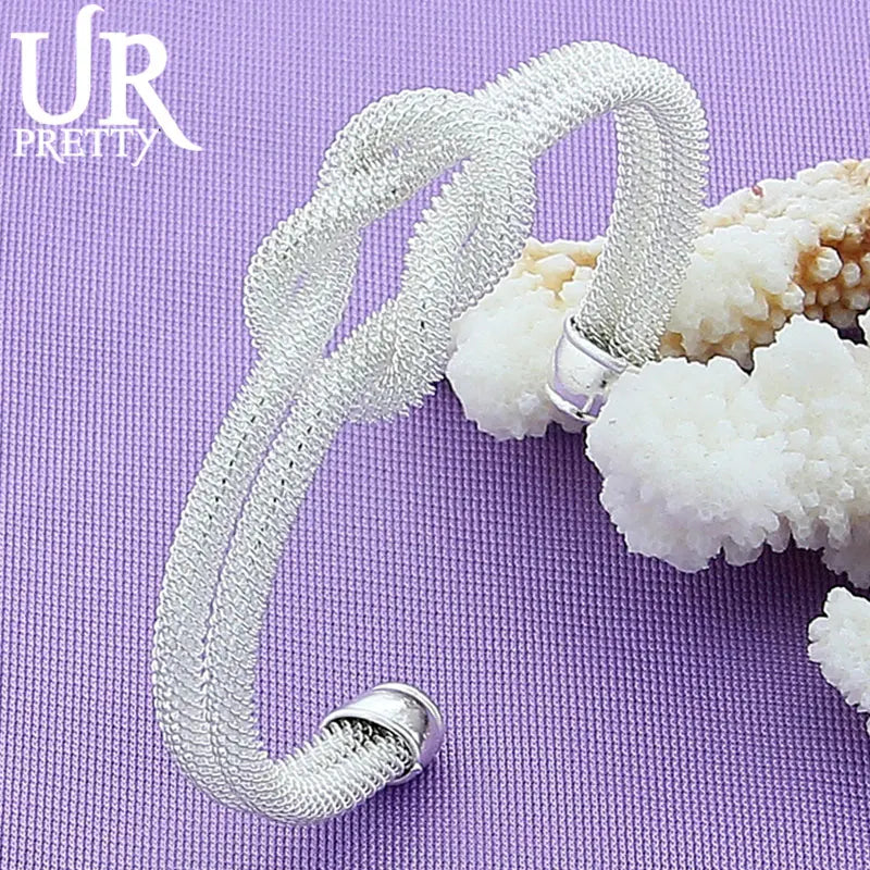925 Silver Web Bangle Bracelet Men Women Wedding Jewelry