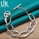925 Silver Irregular Ring Chain Bracelet Women Wedding Charm Jewelry