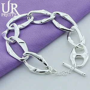 925 Silver Ring Buckle Chain Bracelet Women Party Wedding Charm Jewelry