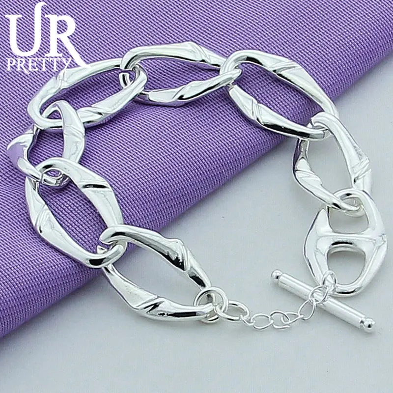 925 Silver Ring Buckle Chain Bracelet Women Party Wedding Charm Jewelry
