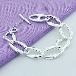 925 Silver Ring Buckle Chain Bracelet Women Party Wedding Charm Jewelry