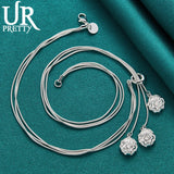 925 Silver Water Drops & Roses Chain 20" Necklace for Woman