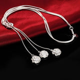 925 Silver Water Drops & Roses Chain 20" Necklace Wedding Charm Jewelry