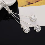 925 Silver Water Drops & Roses Chain 20" Necklace Wedding Charm Jewelry