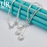 925 Silver Water Drops & Roses Chain 20-Inch Necklace for Woman Party Wedding