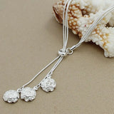 925 Silver Water Drops & Roses Chain 20" Necklace for Woman