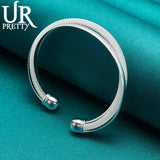 925 Silver Large Network Bangle Bracelet For Women