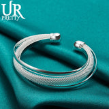 925 Silver Large Network Bangle Bracelet For Women