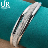925 Silver Large Network Bangle Bracelet For Women