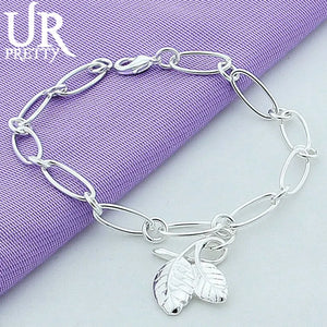 925 Silver Leaf Chain Bracelet Wedding Pendant Jewelry Gift
