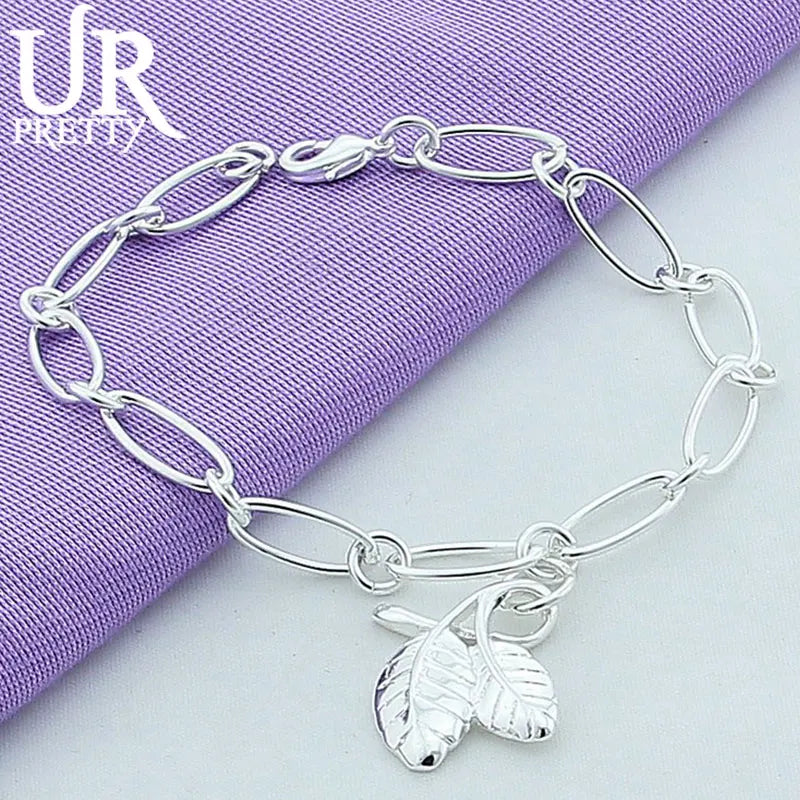 925 Silver Leaf Chain Bracelet Wedding Pendant Jewelry Gift