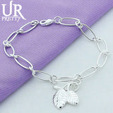 925 Silver Leaf Chain Bracelet Wedding Pendant Jewelry Gift