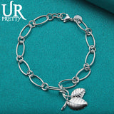 925 Silver Leaf Chain Bracelet Wedding Pendant Jewelry Gift