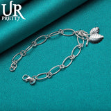 925 Silver Leaf Chain Bracelet Man Ladies Wedding Jewelry Gift