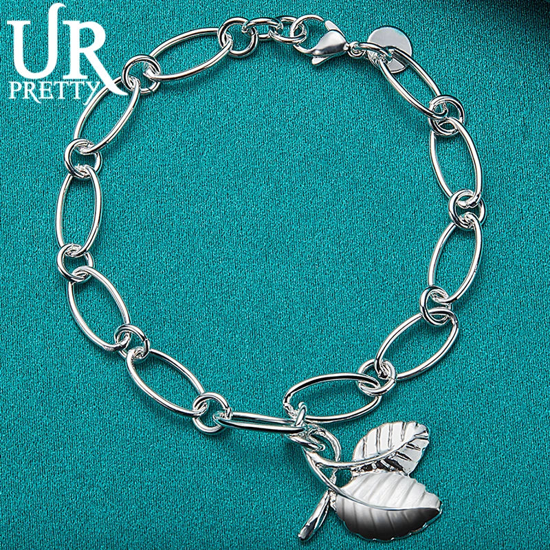 925 Silver Leaf Chain Bracelet Man Ladies Wedding Jewelry Gift