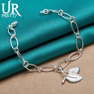 925 Silver Leaf Chain Bracelet Man Ladies Wedding Jewelry Gift