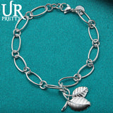 925 Silver Leaf Chain Bracelet Man Ladies Wedding Jewelry Gift