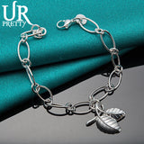 925 Silver Leaf Chain Bracelet Man Ladies Wedding Jewelry Gift