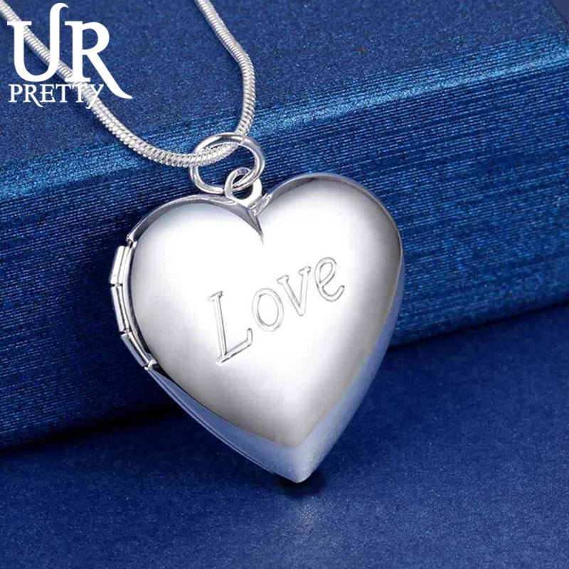 925 Sterling Silver Love Frame Necklace Snake Chain Wedding Jewelry