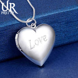 925 Sterling Silver Love Frame Necklace Snake Chain Wedding Jewelry