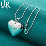 925 Sterling Silver Love Frame Necklace Snake Chain Wedding Jewelry