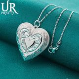 925 Silver Love Frame Pendant Necklace Snake Chain Wedding Jewelry