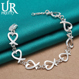 925 Silver Love Heart Chain Bracelet Wedding Charm Jewelry