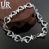 925 Sterling Silver Heart Chain Bracelet For Women Wedding Charm Jewelry