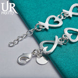 925 Sterling Silver Heart Chain Bracelet For Women Wedding Charm Jewelry