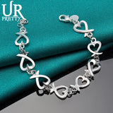 925 Silver Love Full Heart Chain Bracelet Wedding Charm Jewelry