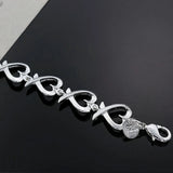 925 Sterling Silver Heart Chain Bracelet For Women Wedding Charm Jewelry