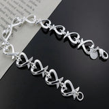 925 Sterling Silver Heart Chain Bracelet For Women Wedding Charm Jewelry