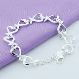 925 Silver Love Full Heart Chain Bracelet Wedding Charm Jewelry