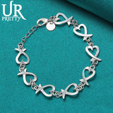 925 Silver Love Full Heart Chain Bracelet Wedding Charm Jewelry
