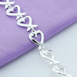 925 Silver Love Full Heart Chain Bracelet Wedding Charm Jewelry