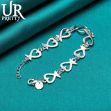 925 Silver Love Heart Chain Bracelet Wedding Charm Jewelry