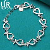 925 Silver Love Heart Chain Bracelet Wedding Charm Jewelry