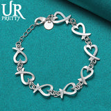 925 Silver Love Heart Chain Bracelet Wedding Charm Jewelry