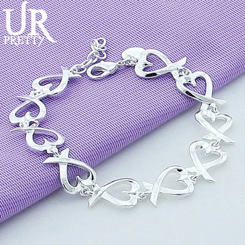 925 Silver Love Full Heart Chain Bracelet Wedding Charm Jewelry