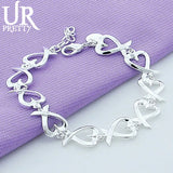 925 Silver Love Full Heart Chain Bracelet Wedding Charm Jewelry