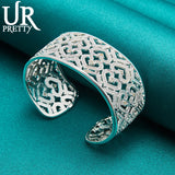 925 Silver Love Heart Adjustable Bangle Bracelet