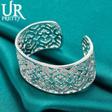 925 Silver Heart Hollow Bangle Bracelet For Women