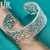 925 Silver Love Heart Adjustable Bangle Bracelet
