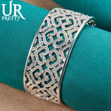 925 Silver Love Heart Adjustable Bangle Bracelet