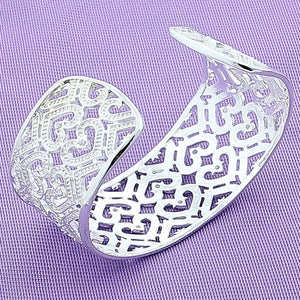 925 Silver Heart Hollow Bangle Bracelet For Women