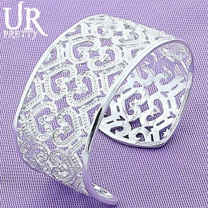 925 Silver Heart Hollow Bangle Bracelet For Women