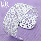 925 Silver Heart Hollow Bangle Bracelet For Women